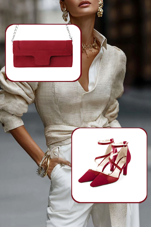 Dress heels closed-back snake-shaped straps in cardinal red leather with high slim heels and tapered toe - Top view